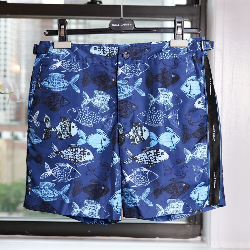 Dolce & Gabbana Blue Fish Print Beach Swimwear Shorts (Size: XS)
